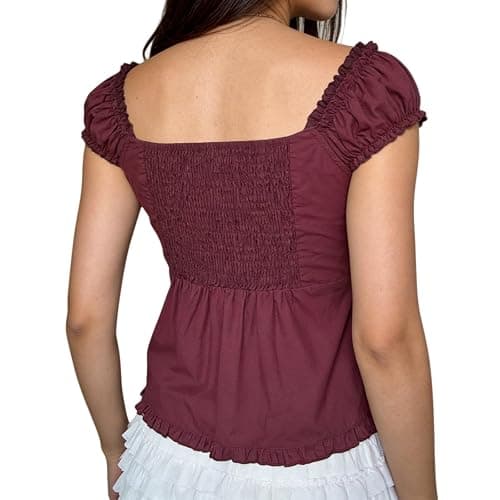 Women Short Sleeve Fitted Blouses Summer Y2k Button Down Shirts Vintage Ruffle Frill Slim Fit Crop Tops Streetwear thumbnail 4