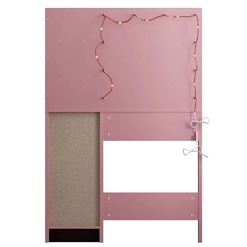 LIVELYGLOW Lighted Makeup Vanity Desk, 35.4“W x 15.7'”D x 54“H, Pink (with Lights and Mirror, Dimming Fuction, 2 Drawers and 1 Cabiniet, Open Shelves) thumbnail 12
