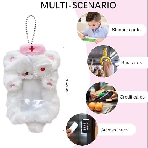 Kitten Nurse-Theme Photocard Holder with Clear Window -2 Pieces Plush Badge Case for Student Cards, ID, Bus Card & More thumbnail 5