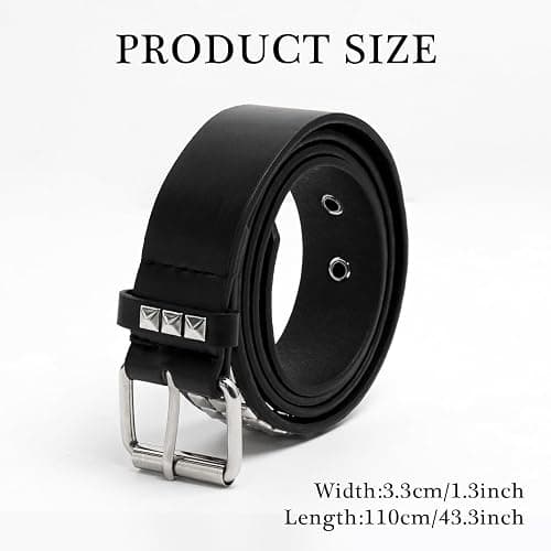 AEXHOT 3 Pcs Black Studded Belt Y2K Belt Star Gothic Punk Rock Belts with Grommet Threads Bright Metal Pyramid for Women Men thumbnail 3