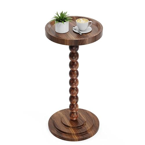 Round Wooden Side Table & Drink Table | Sturdy & Functional Mid-Century Modern Design with Solid Wood Base for Living Room, Bedroom, Office & More - Image 1