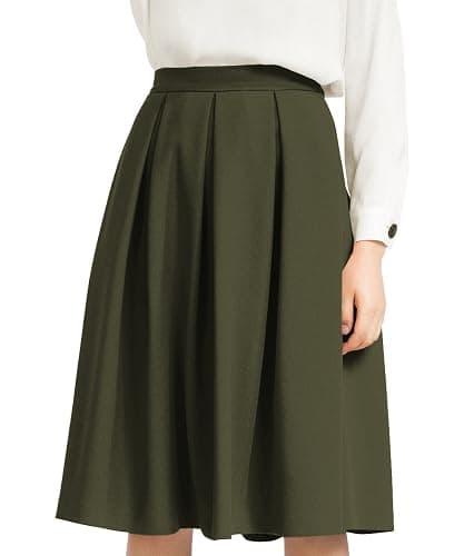 Yige Women's High Waist Flared Skirt Pleated Midi Skirt with Pocket thumbnail 3