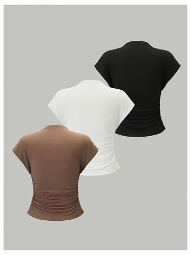 OYOANGLE Women's 3 Pack Business Casual Outfits Mock Neck Ribbed Tank Tops Work Shirts thumbnail 2