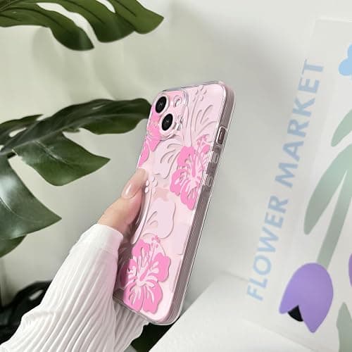 Lovmooful Compatible for iPhone 15 Case Cute Clear Hibiscus Flower Floral Aesthetic Printed Design for Girls Women Soft TPU Shockproof Protective Girly for iPhone 15-Big Pink Flower thumbnail 6