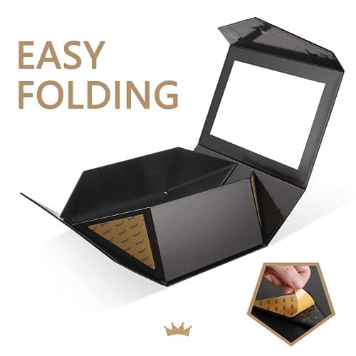 PACKQUEEN Black Gift Box with Lid and Window, 9x6.5x3.8 Inches, Clear Gift Box for Present Contains Ribbon, Card, Groomsman Proposal Box thumbnail 5