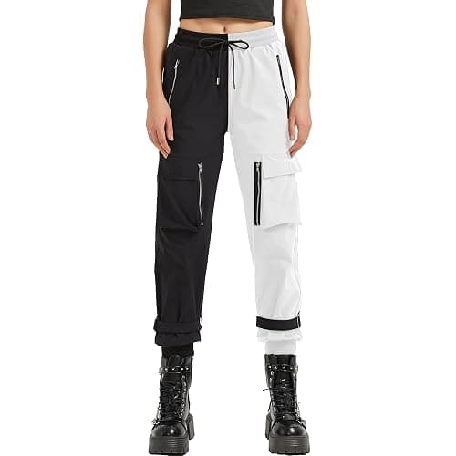 MEINVQIAOTI Black Cargo Pants Women Loose Chained Multi-Pocket Multi-Zip Punk Goth Pants thumbnail 4