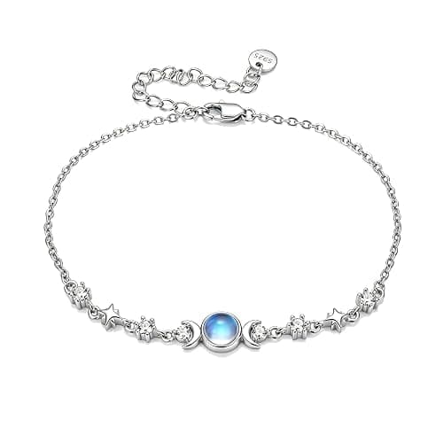 AXOMY Moonstone Bracelet 925 Sterling Silver Triple Moon Bracelets Moon Star Jewelry Gift for Women - Image 1