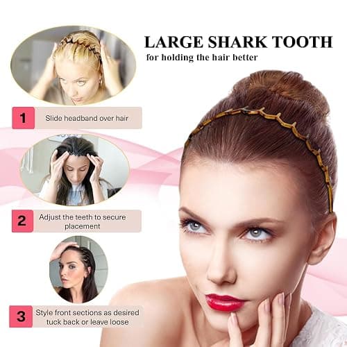KALIYOTO Zig Zag Headbands, Recycled Plastic Wavy Hair Band with Teeth, Headbands for Women and Men, Classic 90s Hair Accessories, (1 Black Color+1 Brown) thumbnail 2