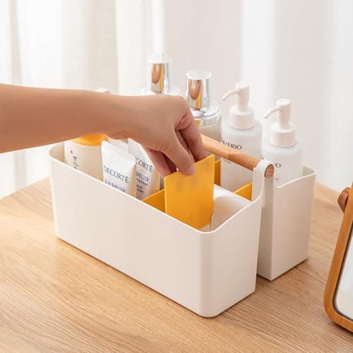 Vidifor Large Plastic Portable Caddy with Handle, Storage Organizer Bin with Adjustable Dividers for Art Supplies, Crafts, Colored Pencils, Makeup Desk thumbnail 6