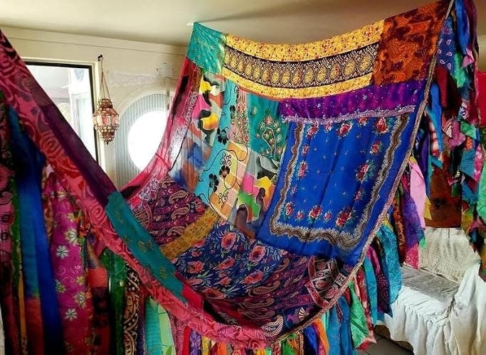 YILLE Boho Tent - Saree Tent - Bed Canopy | Bohemian Wedding Backdrop | Gypsy Hippie Decor - Floor Seating Area | Meditation Room - Glamping, X-Large - Image 1