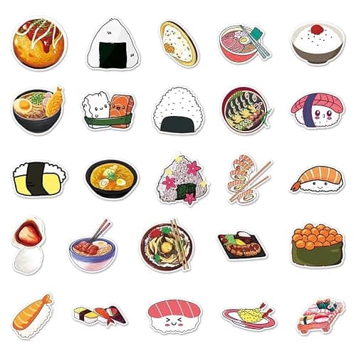 Japanese Food Stickers |50Pcs Japanese Cuisine Sushi Waterproof Vinyl Decals for Water Bottles Bicycle Laptop Refrigerator Luggage Computer Mobile Phone Skateboard Bike Décor thumbnail 4