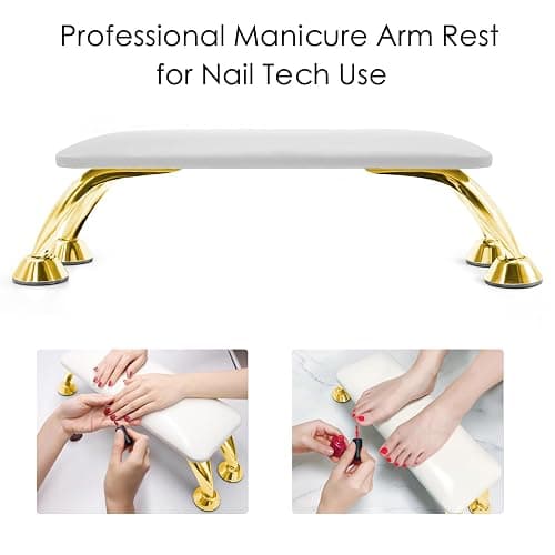Arm Rest for Nails Tech Soft Comfortable, Nail Arm Rest Anti-Slip, Microfiber Leather Manicure Hand Rest for Nails Tech Armrest Stand with Gold Stainless Steel Legs thumbnail 2