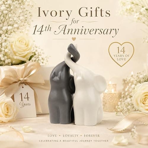 QINJIEJIE Elephant Statue Elephant Figurines Loving Gifts for Women Couples Ivory Wedding Anniversary Modern Ceramic Elephants Sculpture Lucky Elephants Ornament in Love thumbnail 3
