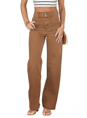 Sidefeel Women's Jeans High Waisted Straight Leg Stretchy Jeans Trendy Welt Pockets Loose Wide Leg Zimbaplatinum Denim Pants - Image 1