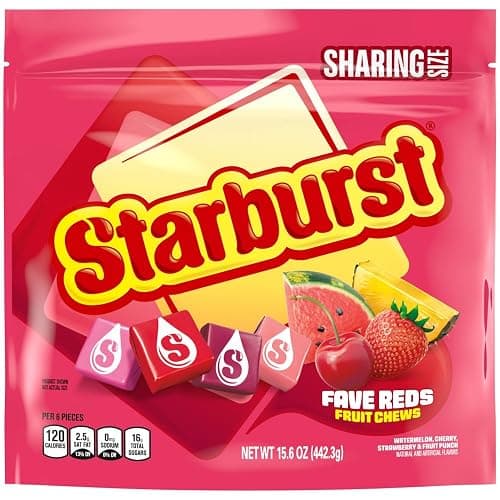 STARBURST FaveREDS Fruit Chews Candy, Chewy Candy, 15.6 oz Sharing Size Bag | Soft red fruit chews in a sharing bag, a natural fit for anytime snacking, party favors and road trips, lunch box thumbnail 3