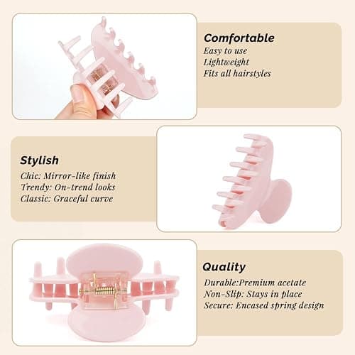 MAORULU Medium Cute Acetate Hair Claw Clips for Women Girls, 3 Inch Pink Claw Clips for Thin & Medium Thick Hair, Durable French Banana Clip with Gift Box, Celluloid Accessories (Pink) thumbnail 9