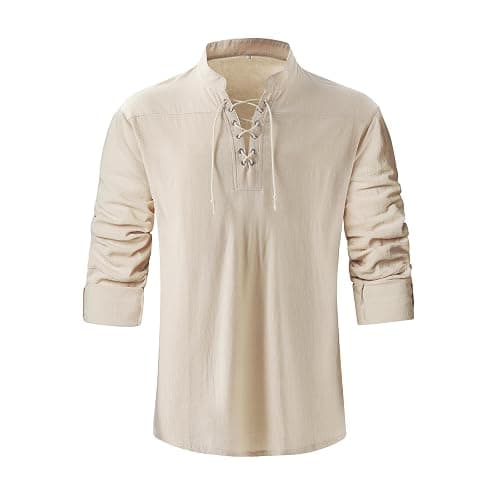 Men's Pirate Shirt Medieval Renaissance Steampunk Retro Long Sleeve Lace up T Shirt Viking Gothic Halloween Costume Top thumbnail 3