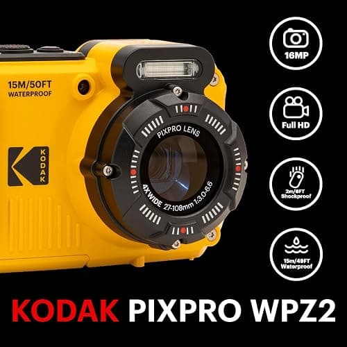 KODAK PIXPRO WPZ2 Rugged Waterproof Shockproof Dustproof WiFi Digital Camera 16MP 4X Optical Zoom 1080P Full HD Video Vlogging Camera 2.7" LCD (Yellow) thumbnail 3