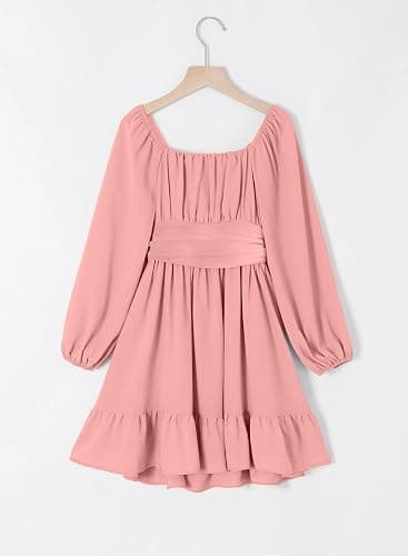 blibean Girls Long Sleeve Tie Back Dress Tween Fall Off Shoulder Dress Size 6-15 Years thumbnail 8