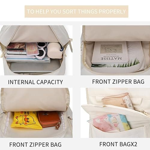 School Cute Aesthetic Backpack Girls Backpack for Students Kids Teen Girls Large Capacity Bookbags College Backpacks Laptop Lightweight Bookbag Casual Travel Daypacks School Bag（White） thumbnail 7