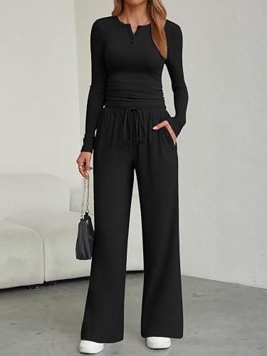 Trendy Queen Women's 2 Piece Matching Lounge Sets Fall Fashion Two Pieces Sweat Outfits Long Sleeve Wide Leg Pants Tracksuits thumbnail 4