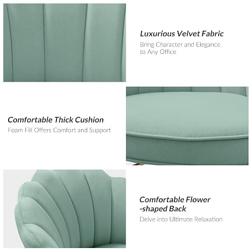 HULALA HOME Velvet Home Office Chair with Gold Base, Womans Modern Cute Shell Back Upholstered Desk Chair for Vanity, Adjustable Swivel Task Chair for Living Room, Sage thumbnail 5