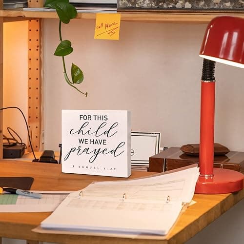 Nursery Desk Wooden Box Sign Decor, for This Child We Have Prayed, Nursery Scripture Decor Newborn Baby Kid Children Room Desk Bible Verse Religious Decoration Baby Shower Baptism Christian Gifts thumbnail 2