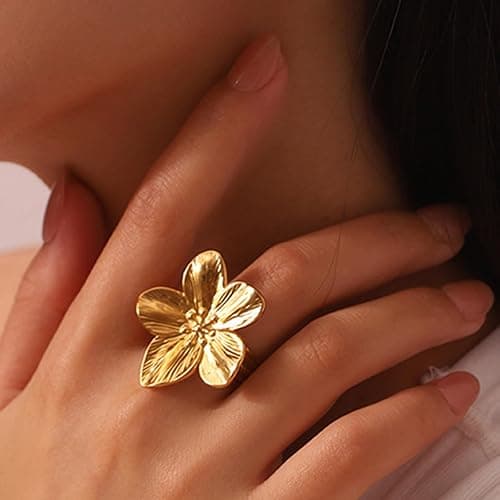 ONBRIG Chunky Rings for Women Adjustable Flower Rings Statement Rings Flower Jewelry for Women thumbnail 4