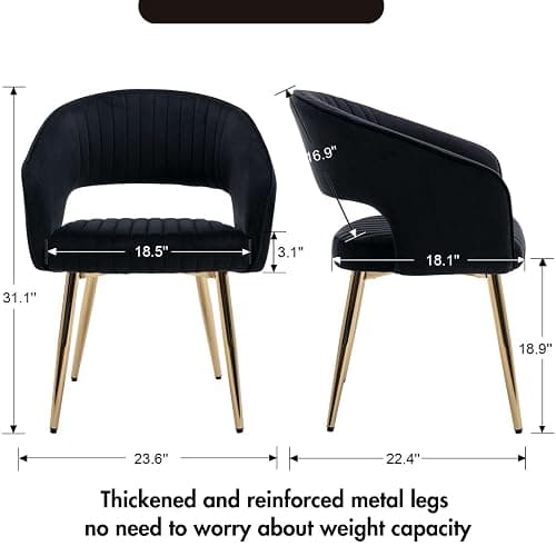 Hyfirm Black Velvet Dining Chairs Set of 2, Modern Side Chairs with Hollow Back and Gold Legs, Upholstered Accent Kitchen Chairs for Living Room/Reception/Restaurant thumbnail 2