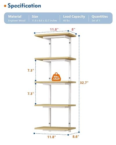 Harwaya White and Natural Tiered Wall Shelf Unit, 5 Tier Display Floating Shelves, Deep Hanging Wall Shelving Unit for Living Room Plants TV, Bedroom Books, Office Décor (White and Natural Wood) thumbnail 2