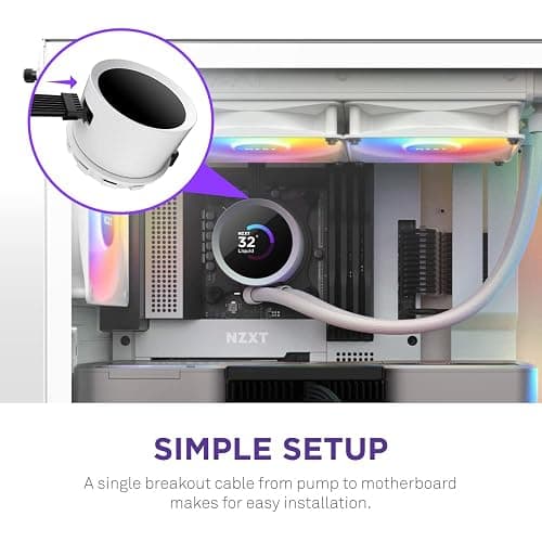 NZXT Kraken 240 RGB - 240mm AIO CPU Liquid Cooler - RL-KR240-W1 - Customizable 1.54" Square LCD Display for Images, Performance Metrics - High-Performance Pump - White thumbnail 7