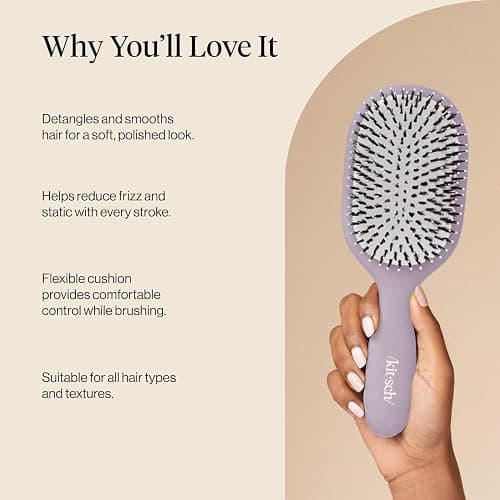 Kitsch Smooth & Polish Hair Brushes For Women and Men - Soft Violet | Hairbrush For Women | Dual Bristle Detangler Brush – Vegan Boar & Nylon Hair Brush w/ Cushioned Pad for Scalp Massage thumbnail 5