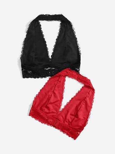 SOLY HUX Women's 2 Piece Halter Lace Bralette Bra thumbnail 2