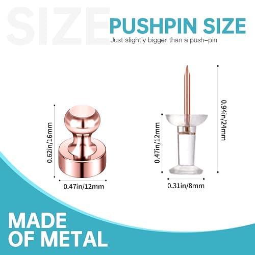 Pack of 8 Rose Gold Pink Push Pins Ideal Whiteboard Refrigerator Magnets - Adult Small Strong Magnets for Kitchen Classroom Office thumbnail 3