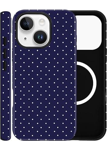 ZOEVEES Magnetic Case for iPhone 13, Compatible with MagSafe, Aesthetic Polka Dot Cute Design for Women, Hybrid 2-Layer Hard Shell Phone Cover, Blue - Image 1