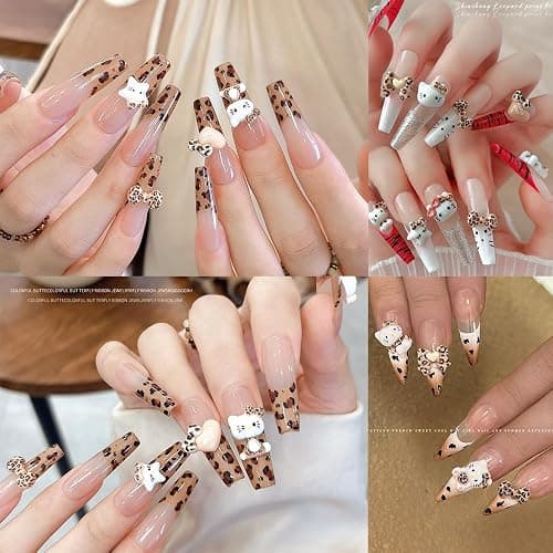 Cute 3D Nail Charms 60Pcs Cartoon Leopard Print Cat Nail Art Charms Jewelry Supply Kawaii 3D Leopard Print Cat Nail Gems Rhinestones for Acrylic Nails DIY Craft Phone Case Decoration thumbnail 3