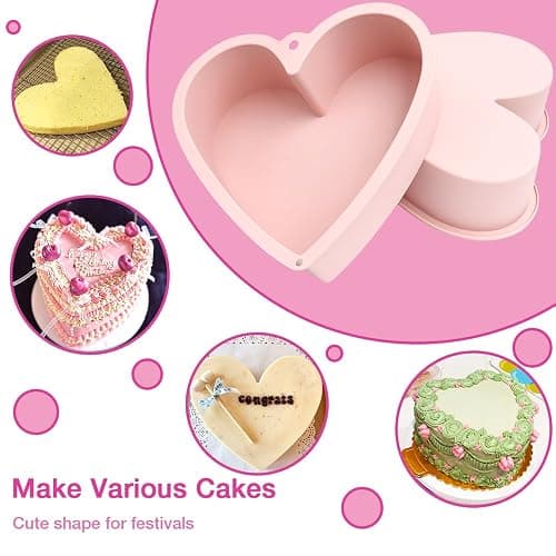 Alimat PluS Silicone Heart Shaped Cake Pans, 2pcs Heart Cake Pan 8 Inch with Hanging Hole(Pink) thumbnail 6