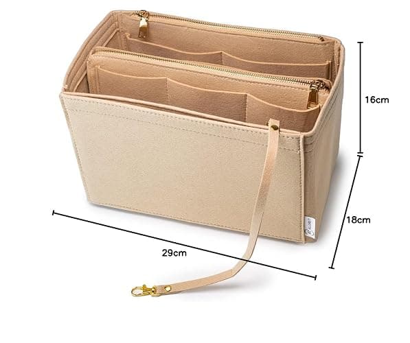 AT Allure-T ® Organizer Neverfull mm, 2in1 Handtaschen Organizer Filz mit Reißverschluss, Handtaschenorganizer Groß mit Schlüsselkette, Filz Taschenorganizer Beige L - Beige - L thumbnail 4