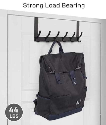 Optish Over The Door Hooks, Door Hanger Hooks for Hanging, Over The Doors Towel Racks for Bathroom with 12 Coat Hook, Coat Rack Dorm Essentials Bathroom Accessories（1 Pack, Black） thumbnail 5