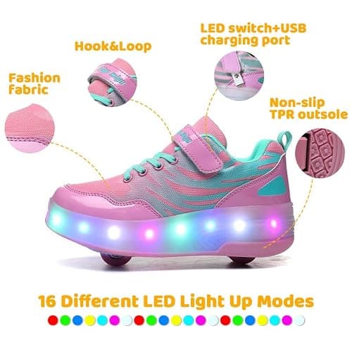 Wooowyet LED Roller Skate Shoes for Kids Boys Girls Light Up Fashion Sneakers Wheels Wheeled USB Rechargeable Hook&Loop thumbnail 2
