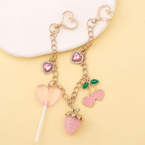 Disengor Bag Charms Chain for Handbags, Purse Tote Backpack Accessories | Pink Red Strawberry Cherry Heart Lollipop Charms, Purse Extender Chain Strap, Cute Keychain Pants Decor Gifts for Women thumbnail 7