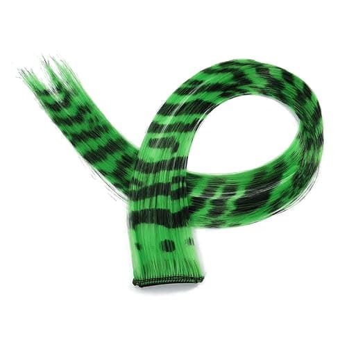 kudois 3Pcs Stripe Printed Wig Piece Colorful Long Straight Clip-in Hair Extensions for Daily Use Party Halloween - Image 1