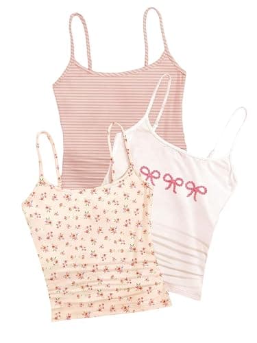 RoseSeek Girl's 3 Packs Cheetah Leopard Floral Tank Top Camisole Tops | Spaghetti Strap, Slim Fitted, Summer Cute, Sleeveless, Teens Size 10-12, Cami thumbnail 4