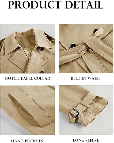 Makkrom Women's Double Breasted Long Trench Coat Windproof Classic Lapel Slim Overcoat with Belt thumbnail 6