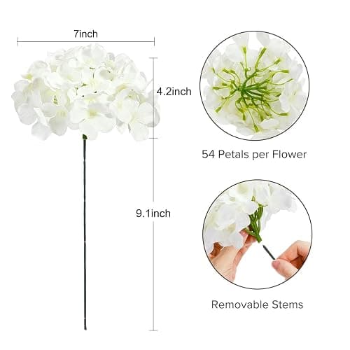 Auihiay 10PCS Hydrangea Artificial Flowers, Faux White Flowers | for Wedding Centerpieces, DIY Bouquets, Bridal Shower, Floral Decor Home Decoration with Stems thumbnail 3