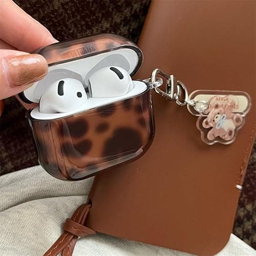 inewateri Compatible for AirPods 4 Case Soft TPU with Cleaner Kit Cute Cheetah Brown Leopard Cool Amber Tortoise Aesthetics Design Shockproof Keychain Cover for Airpods 4-Brown thumbnail 2