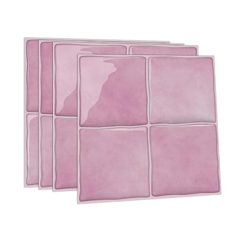 Alwayspon 15x15cmx10Stk 3D selbstklebende Wandfliesenaufkleber, Abzieh- und Aufklebefolie, wasserdichte Spritzschutzfliesenaufkleber zum Aufkleben für Küche, Badezimmer, Wand, Rosa thumbnail 4
