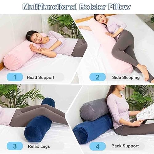 1 MIDDLE ONE Body Pillow for Adults, Bolster Pillow with Removable Velour Cover, Long Round Roll Cylinder Pillow for Bed, 47" x 7.87", Pink thumbnail 7