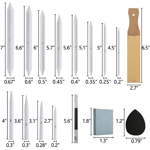 43 PCS Blending Stumps and Tortillions Paper Art Blenders Sketch Drawing Tools with Sketch Wipe Scrapers,Rub Sponge,Kneaded Eraser and Sandpaper Sharpeners thumbnail 5