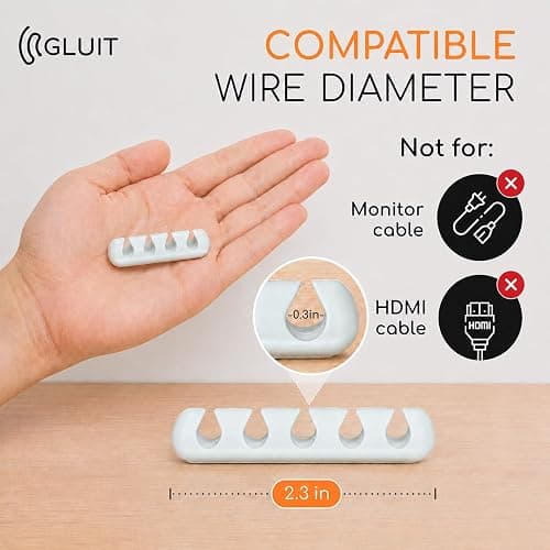 Cord Organizer for Desk, Nightstand Cable Holder, 5 Pack, Multislot, White | GLUIT Adhesive Charger Organizer, Cable Management for Desk Car Office Home College Dorm Room Cable Clips for Cords thumbnail 4